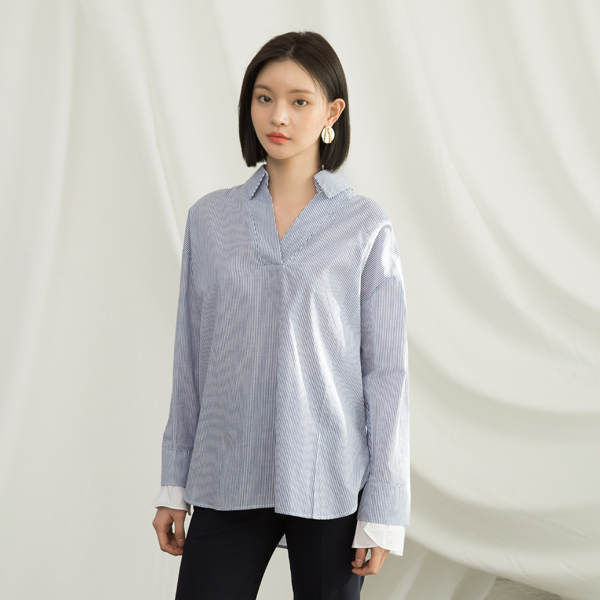 (BL-3203)Modern Striped Shirt Blouse