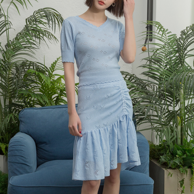 (SK-3193) Setup Peplum String Knit Skirt