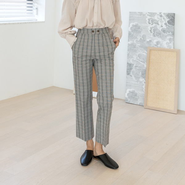 (PT-3738)Back Slit Bootcut Check Pants