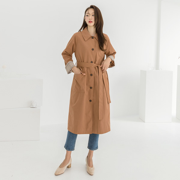 (CT-1181) Color matching single trench coat S