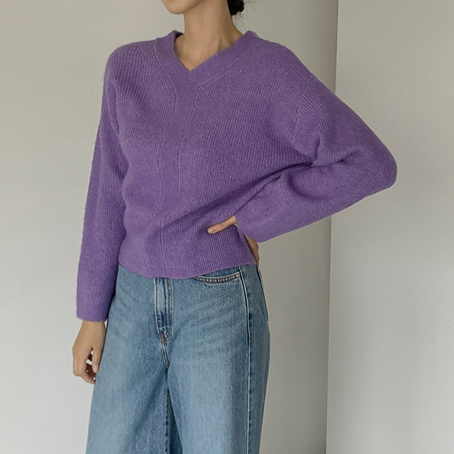 (T-4873)V-neck overfit knit