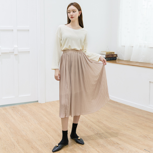 (SK-3541)Chiffon Pleated Banding Skirt