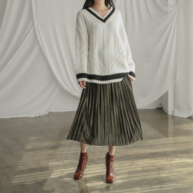 (SK-3153)Velvet long pleated skirt