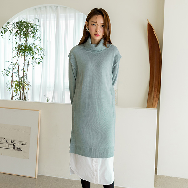 (OP-4681) Shirt Color H Fit Long Knit Dress