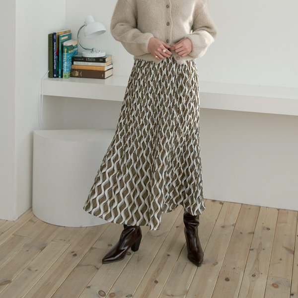 (SK-3733)Pattern Pleated Banding Skirt