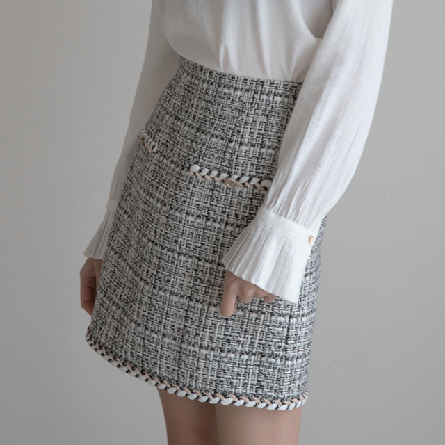 (SK-3636)Feminine tweed set-up skirt