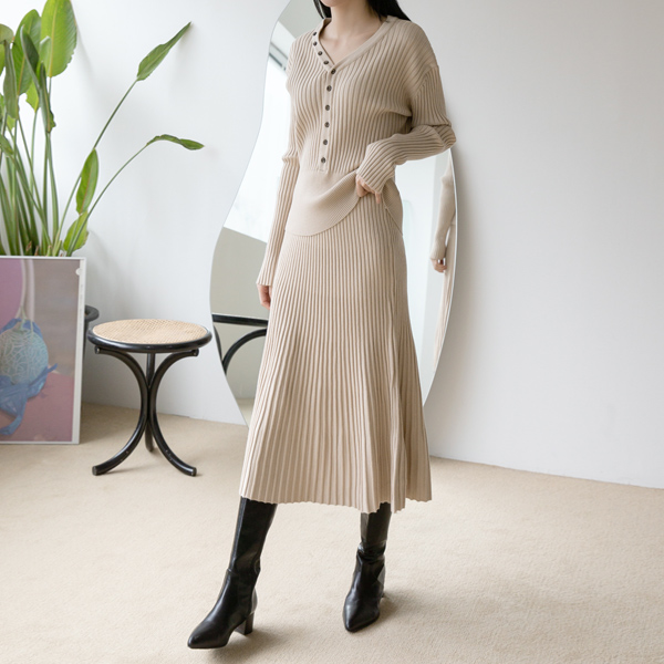 (OP-4996) Modern Knit Top Skirt Set S