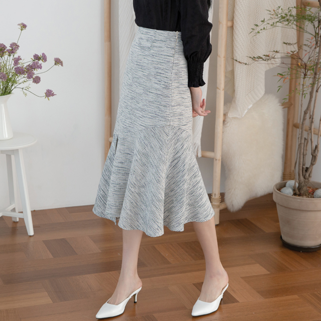 (SK-3676)Tweed Unfooted Banding Skirt