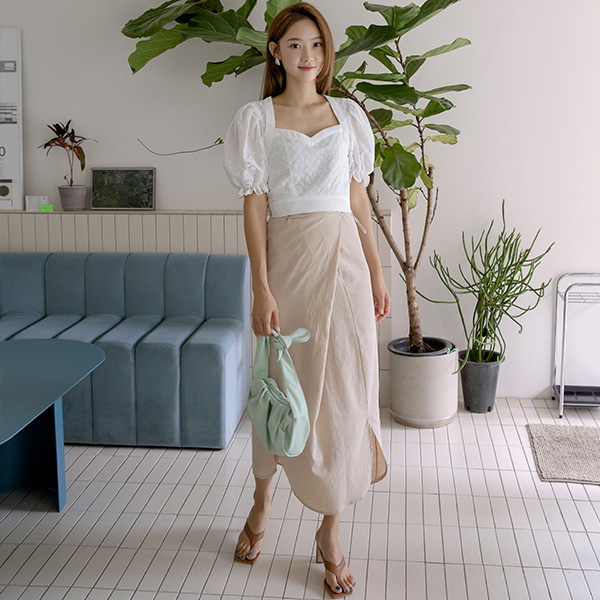 (SK-3980)Linen Wrap Strap Skirt