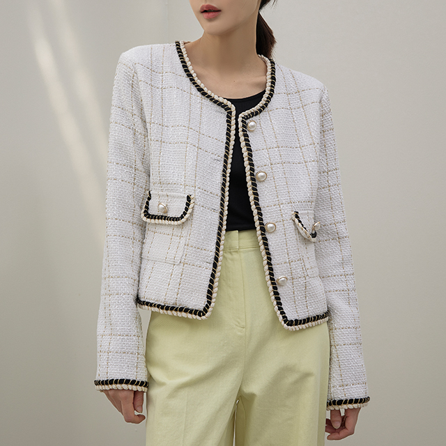 (JK-2307)Tweed lace line jacket