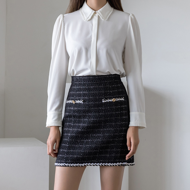 (SK-3907)Line point tweed set-up mini skirt