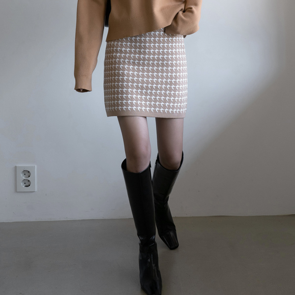 (SK-4094)Houndstooth mini knit skirt