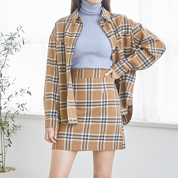 (SK-3999) Wool Check Setup Mini Skirt