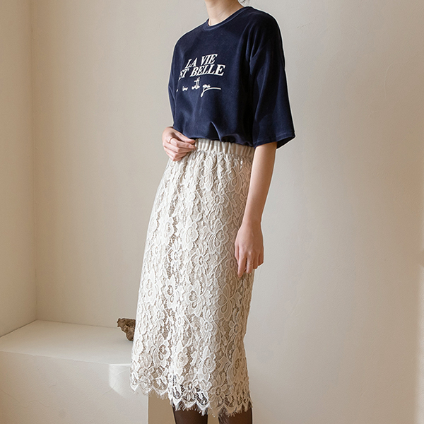 (SK-4211)Lace reversible banding skirt