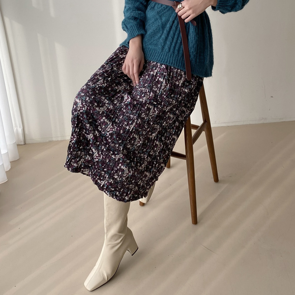 (SK-4236) Velvet Floral Banding Skirt