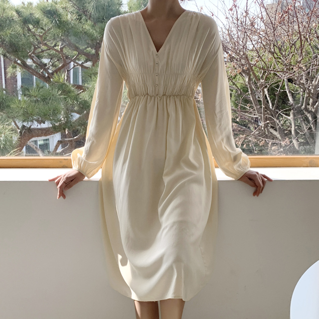 (OP-5581)Modern Smoked Shirring Dress