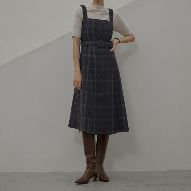 (OP-5791)Check Flare Layered Dress S
