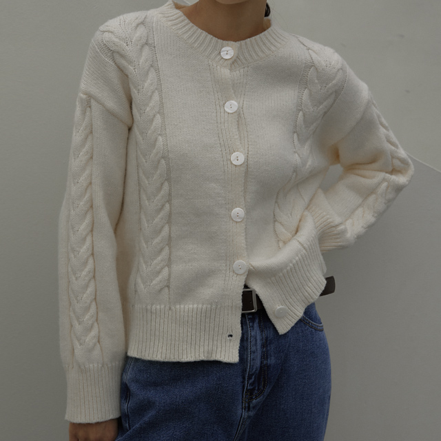 (CD-1884) Bold Cable Line Knit Cardigan