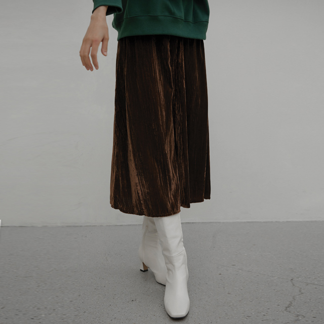 (SK-4552)Wrinkle Velvet Banding Skirt