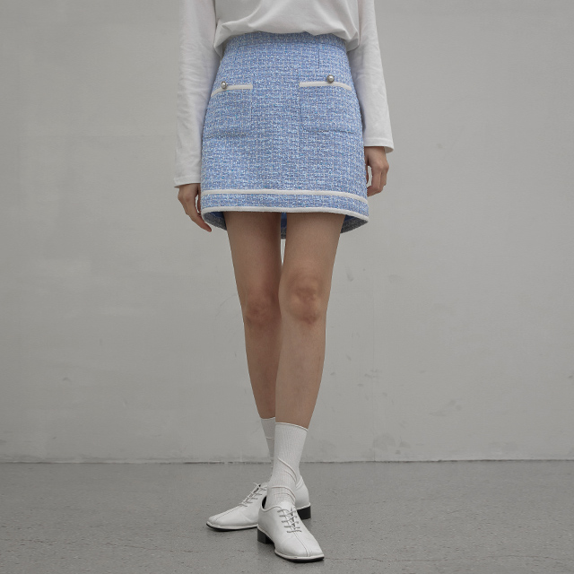 (SK-4518)Line Pastel Tweed Setup Skirt