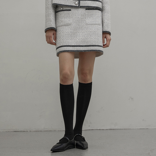 (SK-4598)Line Mute Tweed Setup Skirt