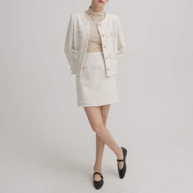 (SK-4579)Refined tweed set-up mini skirt