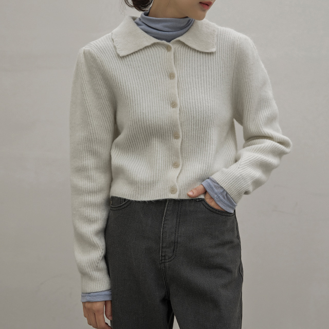 (CD-1920) Shirring Sleeve Collar Knit Cardigan