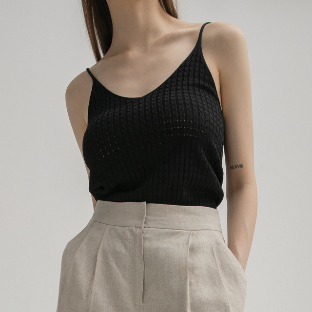 (T-6518)Cable Pattern Sleeveless Knit Top