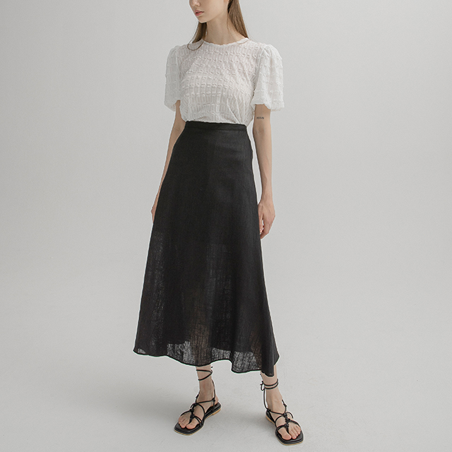 (N-SK-4728)Linen Back Banding Full Skirt