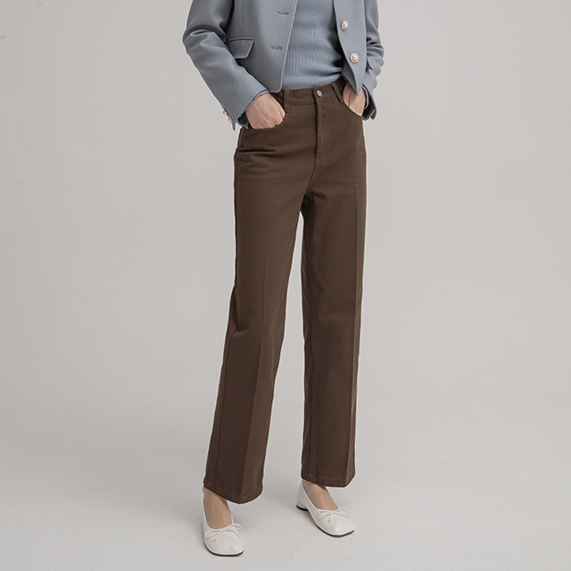 (PT-5314) Minimal Leather Loom Straight Fit Color Denim Pants Korea
