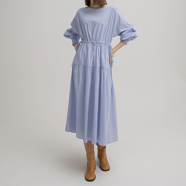 (OP-5960)Volume Sleeve Cotton Long Dress