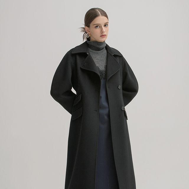 (CT-1404) Wool 100 Hourglass Handmade Coat Black