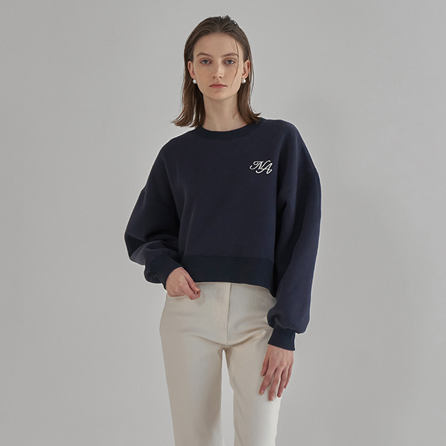 (T-6580) Sheepskin Embroidery Crop Sweatshirt