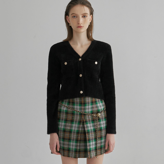 (SK-4737)Wool Check Pleated Mini Skirt