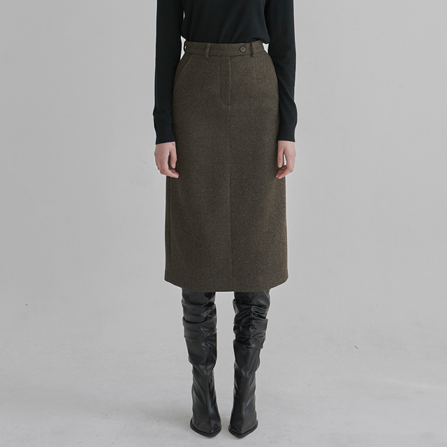 (SK-4721)Wool Herringbone Classic H-Line Midi Skirt