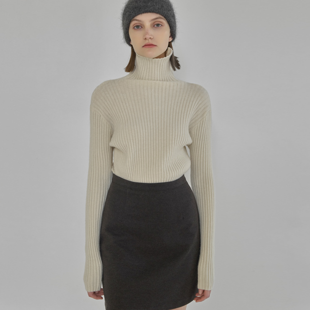 (T-6655) Normal High Neck Ribbed Knit
