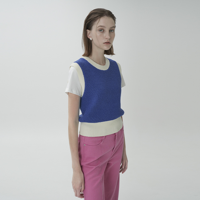 (VT-0238) Melange hachi color matching knit vest