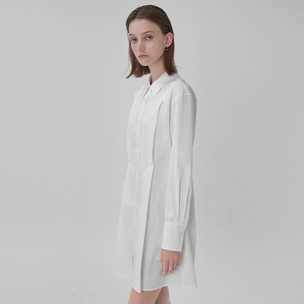 (OP-6011) Minimal Waist Button Slim Shirt Dress