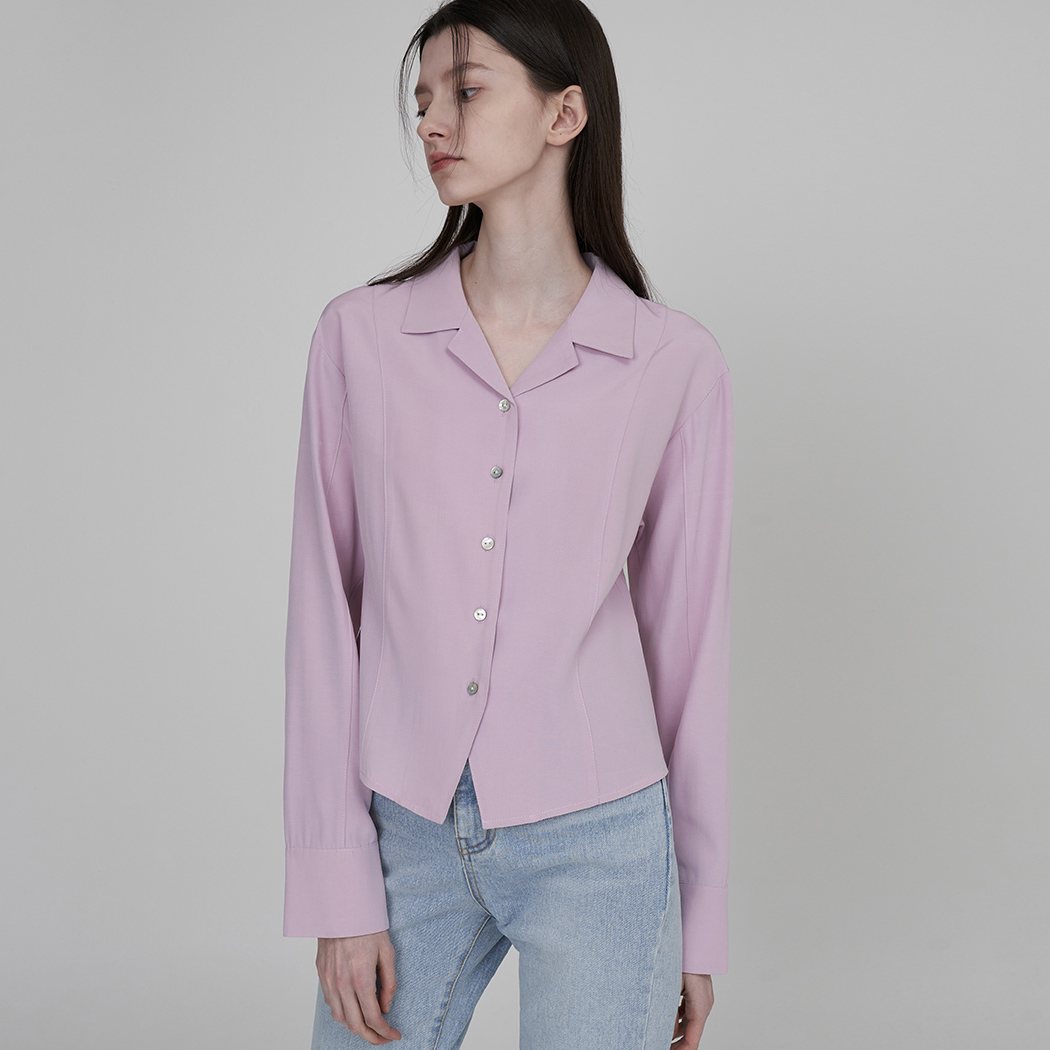 (BL-4113) Shine Slim Open Collar Blouse