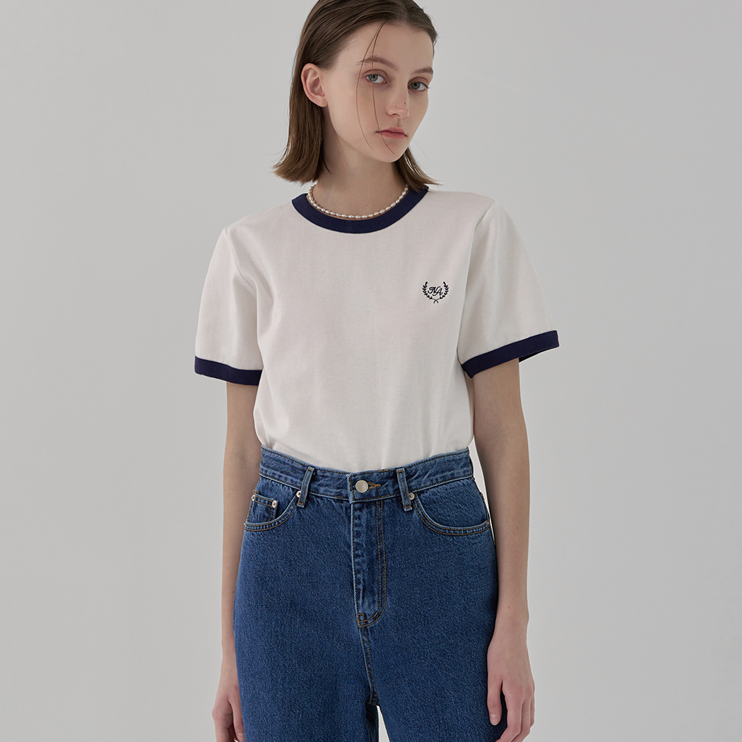 (ZNT-6609)CLASSIC EMBROIDERY COLOR LINE TEE
