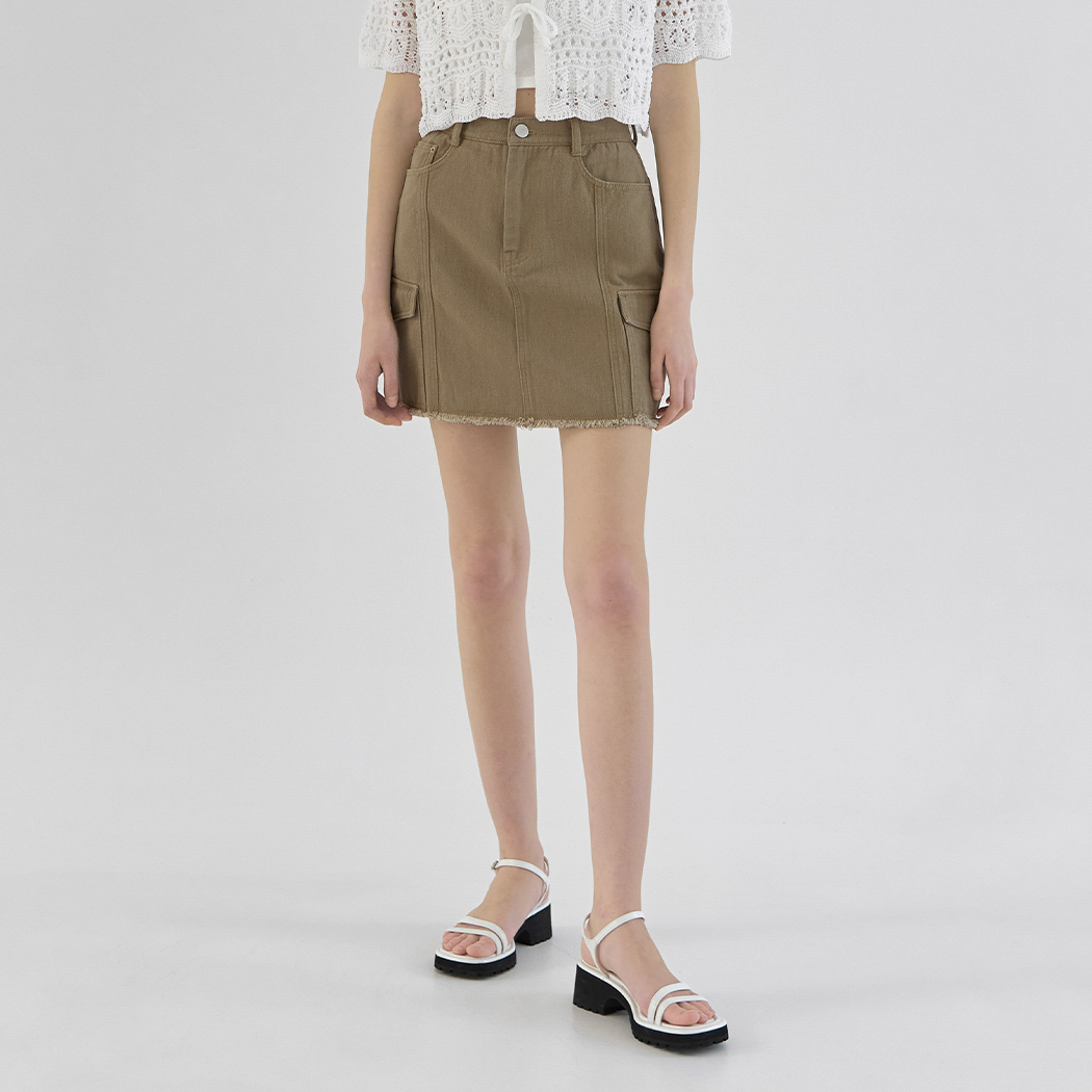 (SK-4754)Cargo Pocket Cotton Denim Mini Skirt
