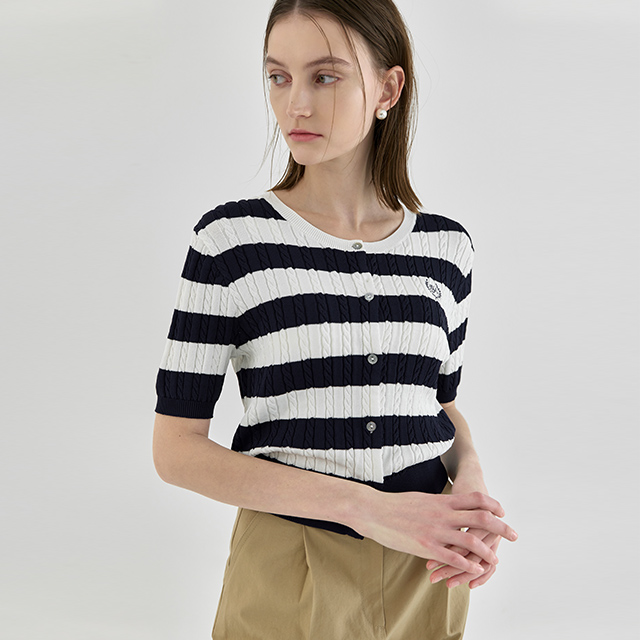 (CD-2040)Classy Cable Stripe Knit Cardigan