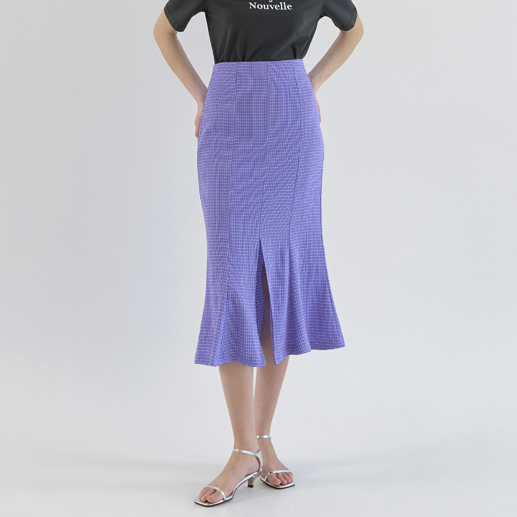 (SK-4780)Check Mermaid Slit Midi Skirt
