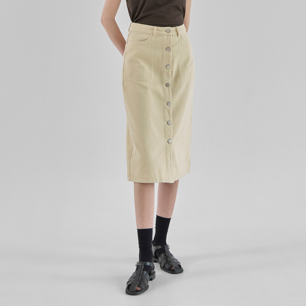 (SK-4773) Front Open Square Stitch Denim Skirt