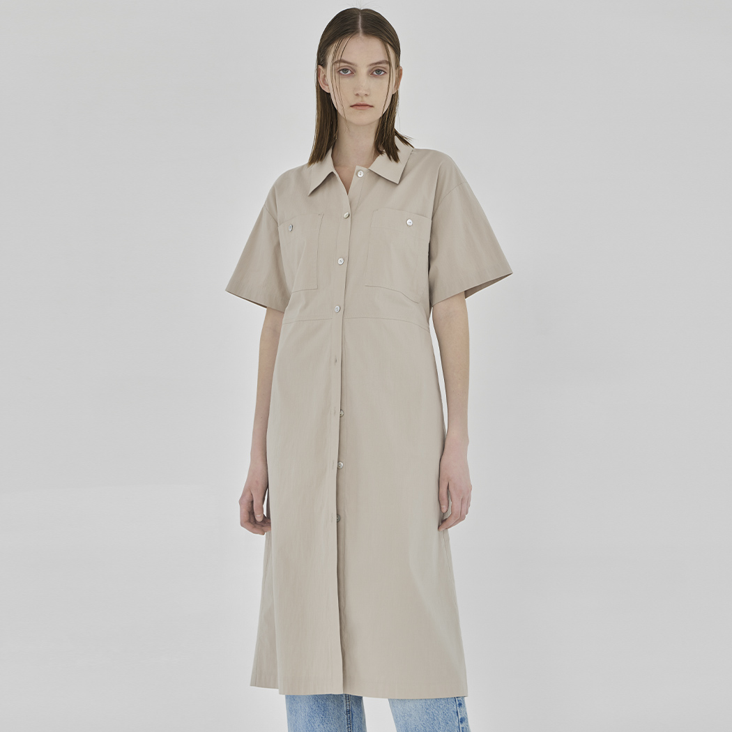 (OP-6063)Sandy Button Shirt Dress