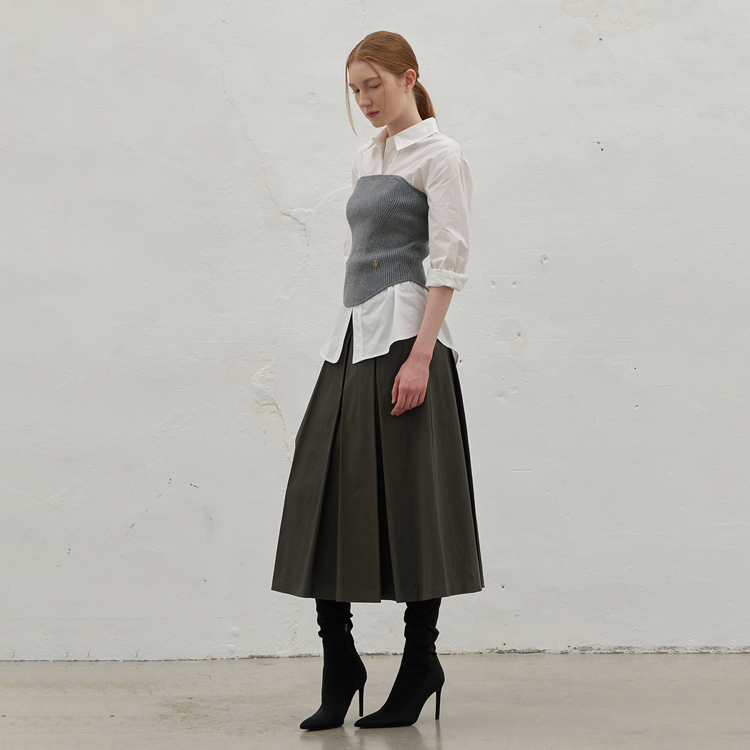 (SK-4833)Loer Stitch Pleated Long Skirt