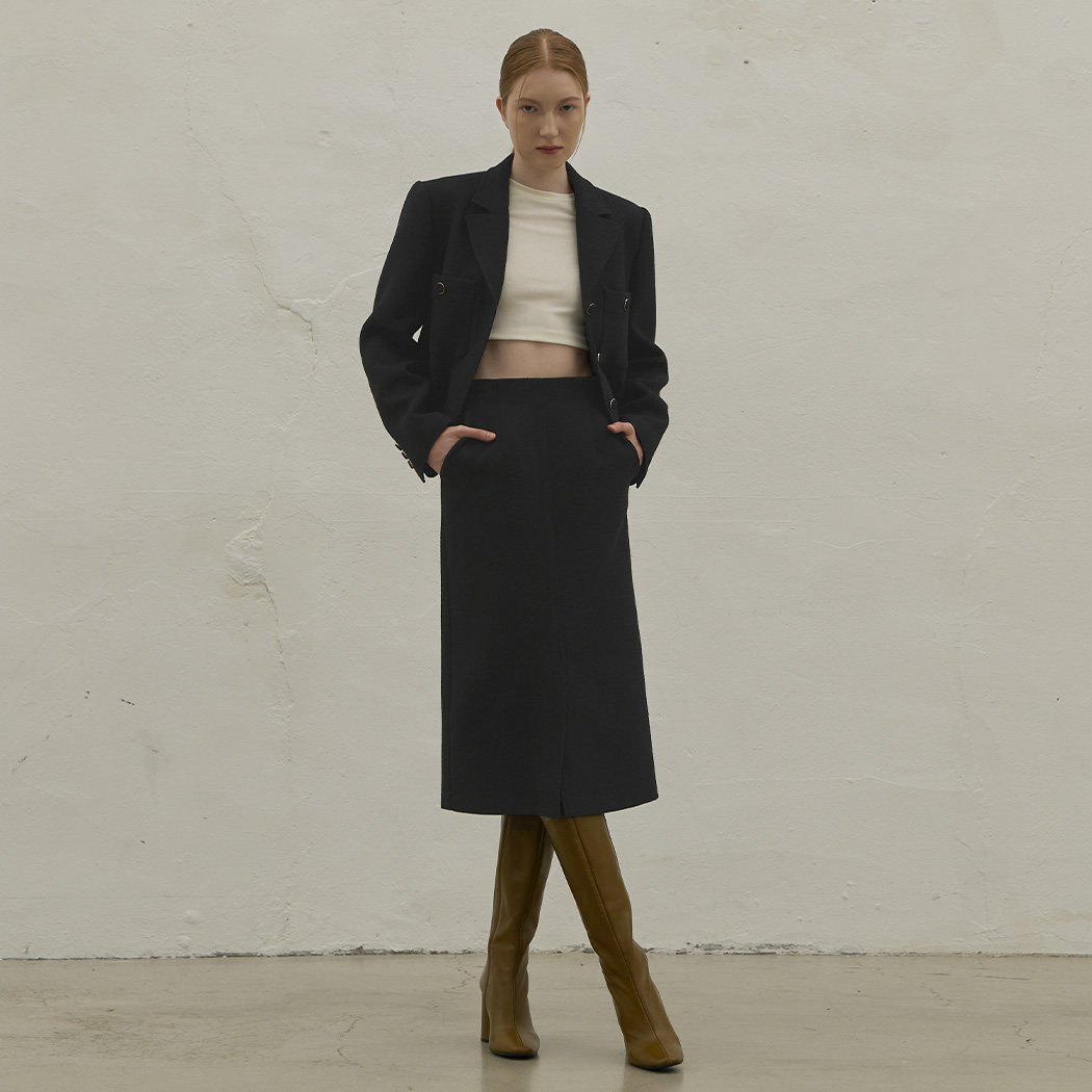 (SK-4883)Wool Seine Set-up Tweed Skirt