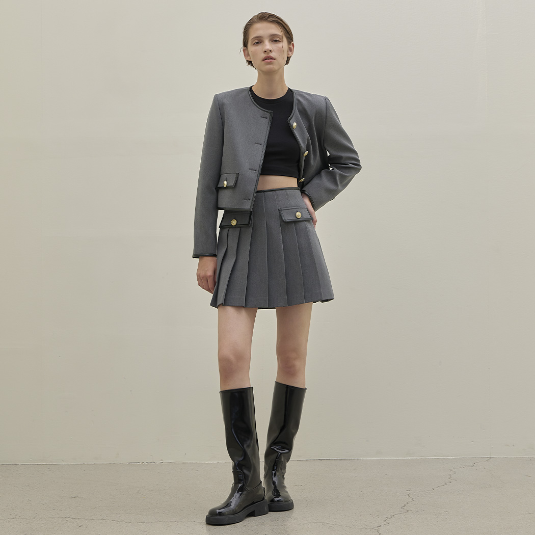 (SK-4825) Matil leather line set-up mini skirt