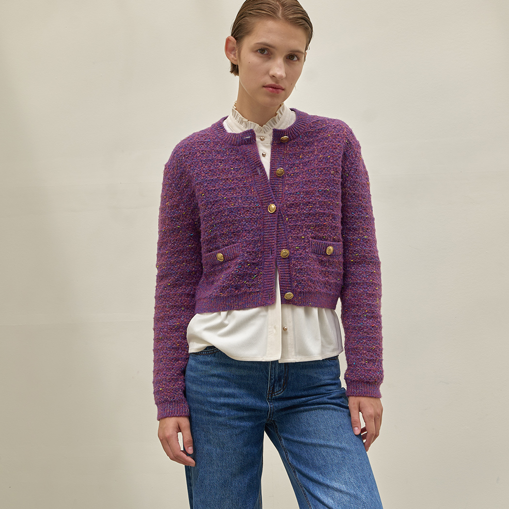 (CD-2073)Multi-color tweed knit cardigan