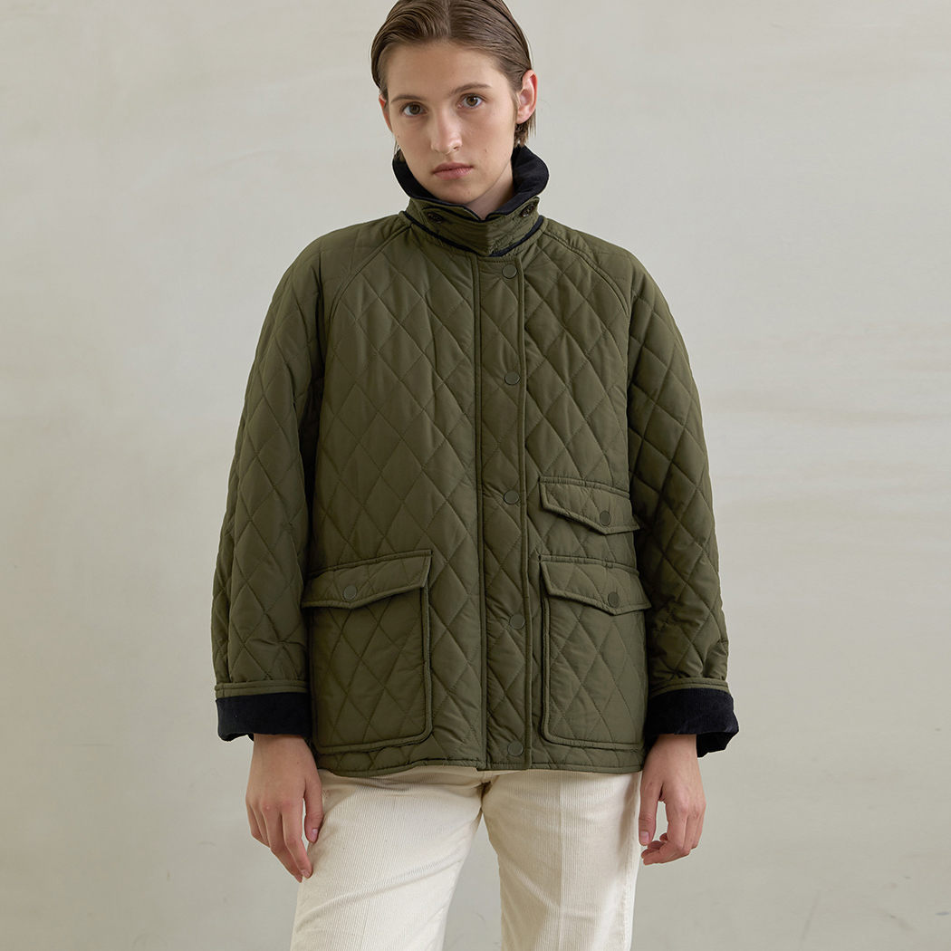 (JP-523)Classic corduroy color combination quilted jumper